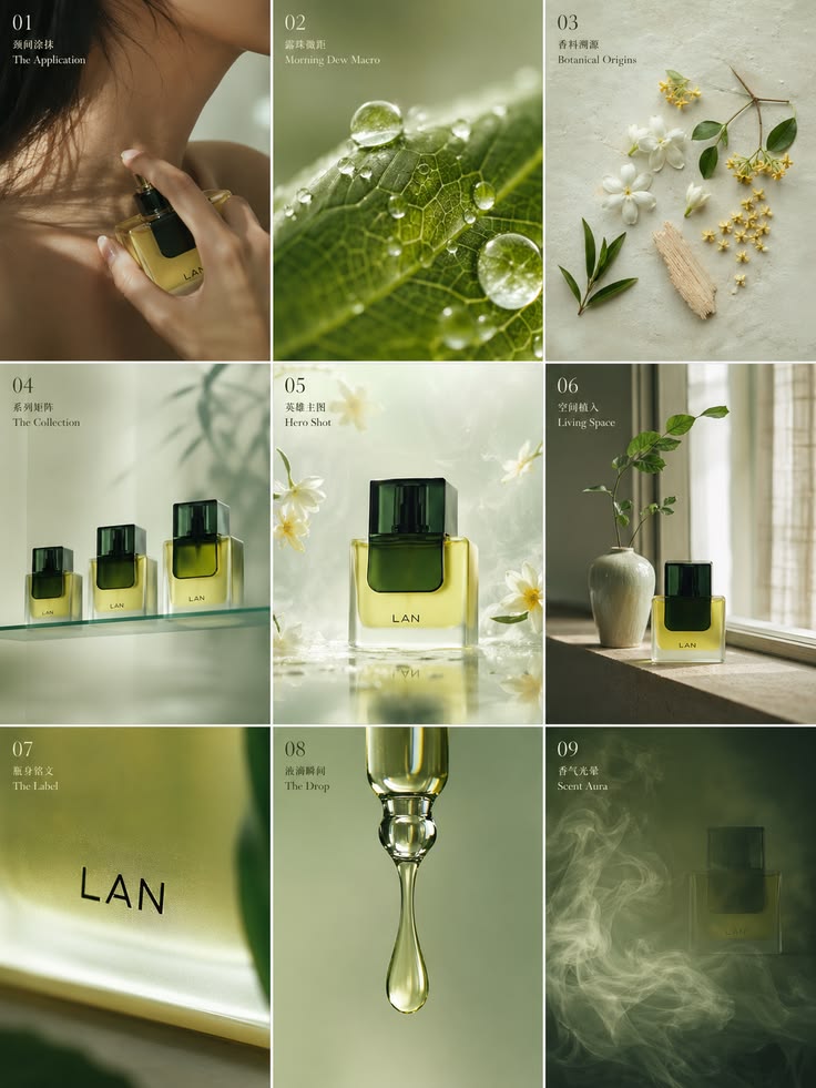 Botanical fragrance social media post design grid
