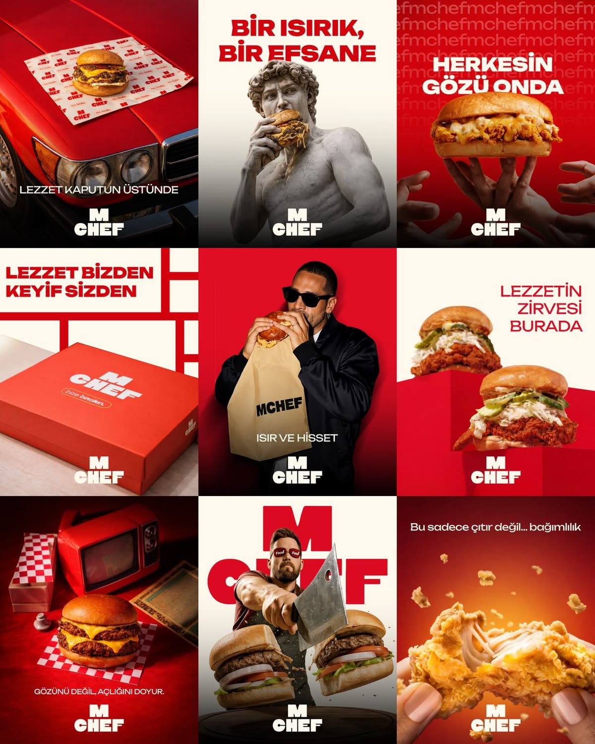 Fast-food campaign social media post design grid