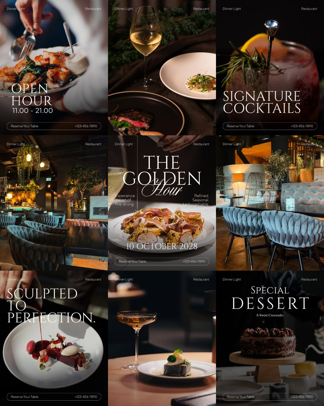 Fine dining system social media post design grid